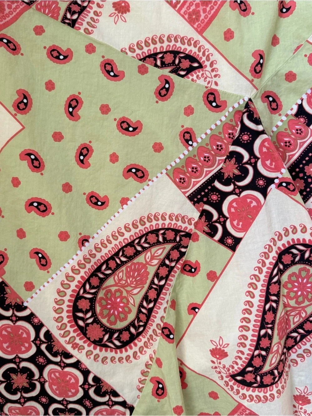 A. Byer Y2K Pink Green Patchwork Paisley Print Cotton Mini Skirt Boho Size 11